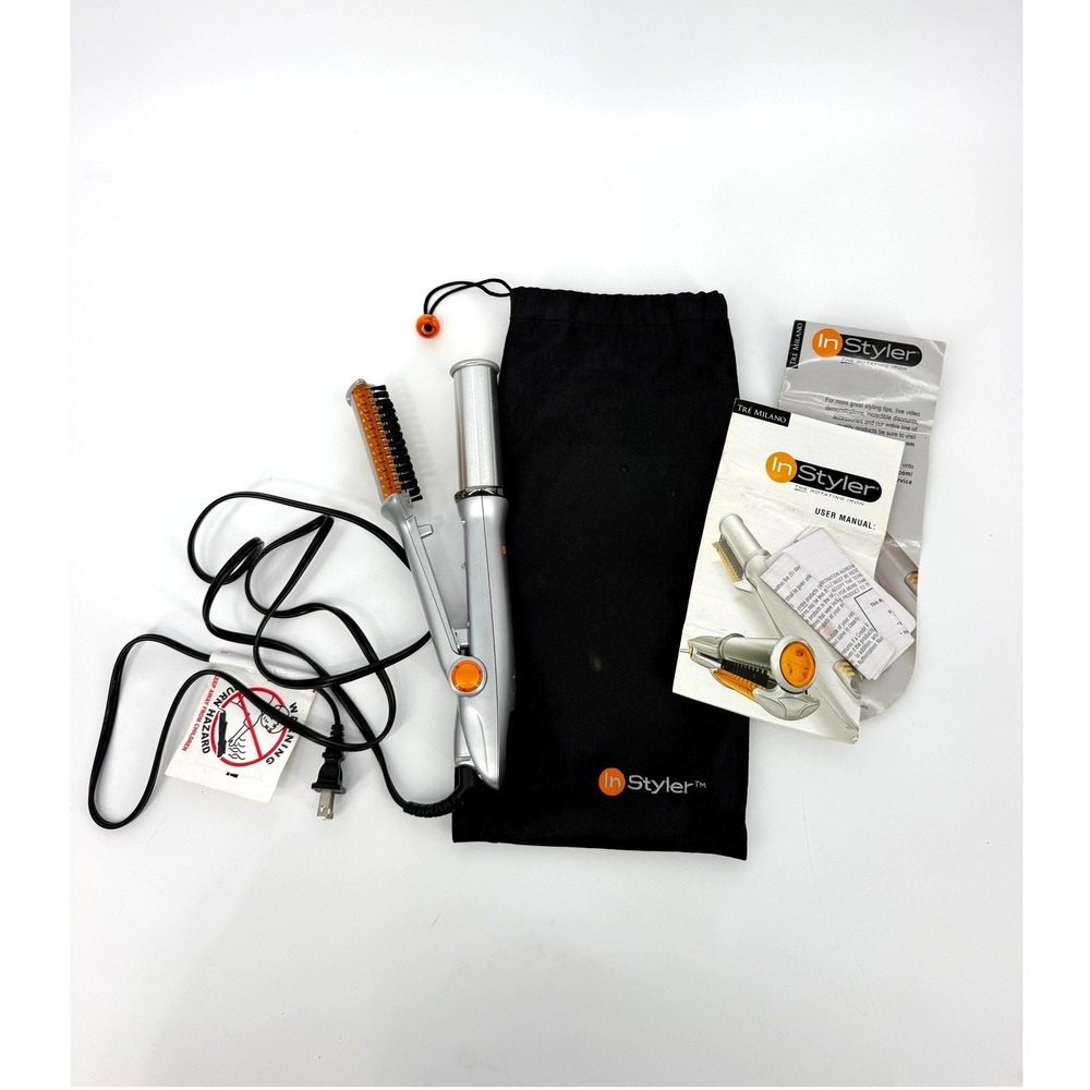 InStyler Rotating Iron Silver Orange 1.25 Inches Hair Styler Bag & Manual TESTED